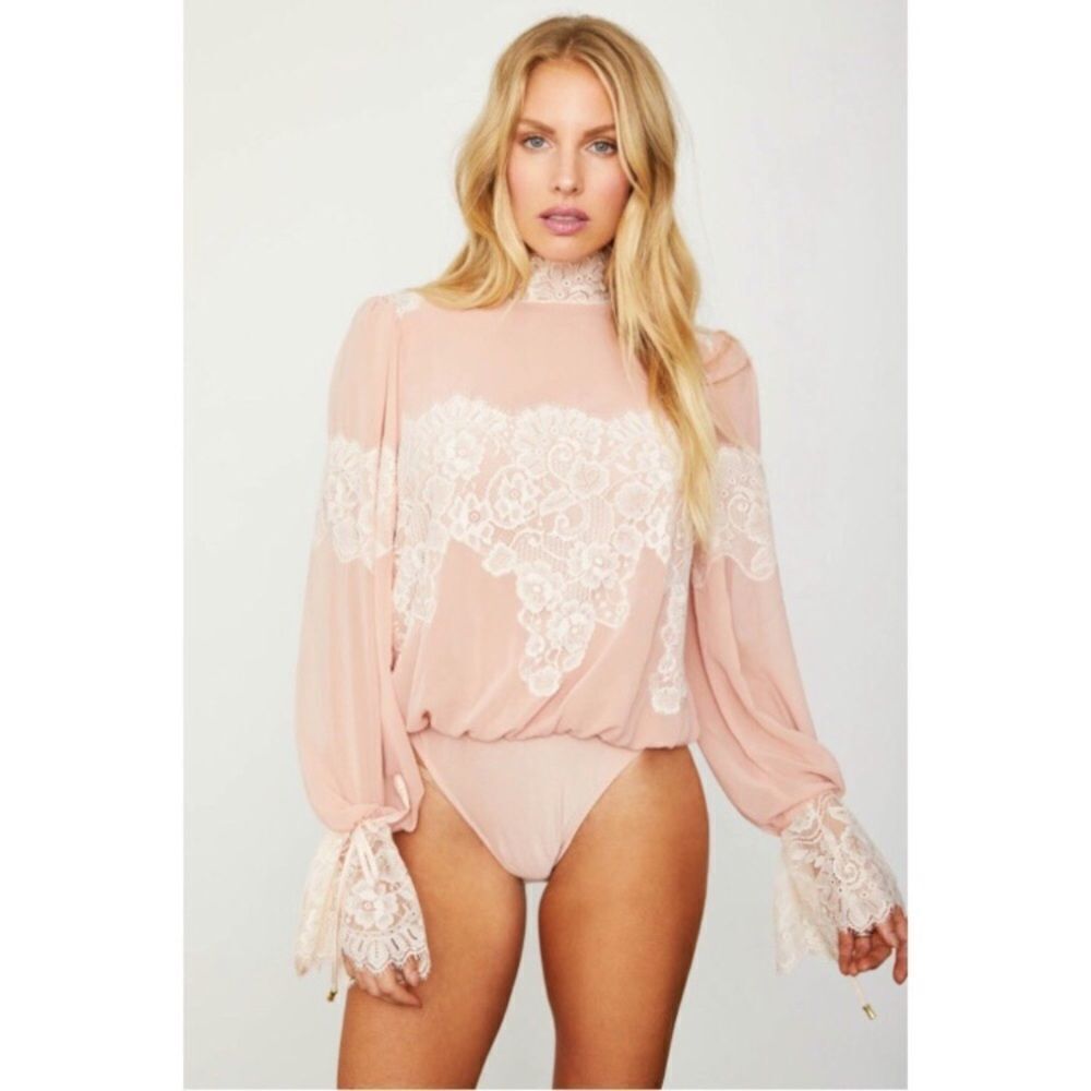 Lace Detail Pink sheer spring blouse Bodysuit